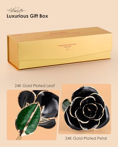 Image of 24K Gold Dipped Preserved Real Rose, Deluxe Keepsake, Black