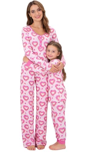 Seyurigaoka Mommy and Me Valentin's Day Pajamas Set Sweet Heart Print Matching Valentin Pjs for Mother Daughter Jammies(Women,Pink,M)