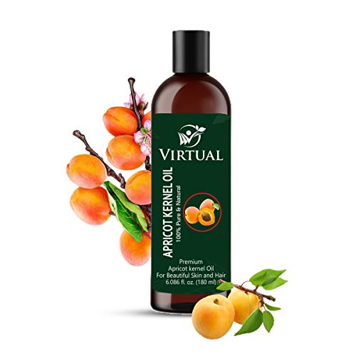 Image of VIRTUAL Pure Apricot Kernel Oil For Shine Hair, Skin Care, Moisturising Dry Skin & Cold Pressed Natural Oil (180ml)