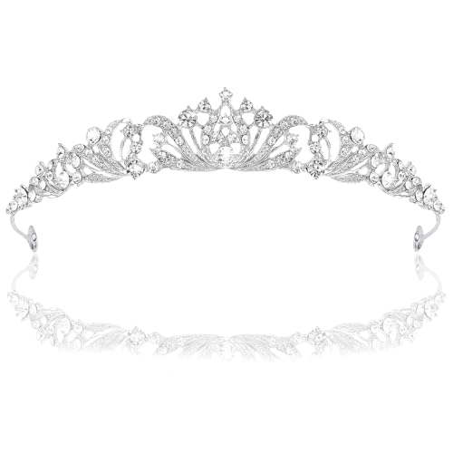 Corona de Princesa, Corona Boda Novia, Brillante Tiara, Coronas Reina, Coronas Novia Plata, Adecuado para Bodas, Compromisos, Fiestas de Cumpleaños, Bailes/B
