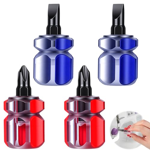 4 Pcs Stubby Screwdriver Set, Short Screwdriver with Flat Head and Phillips Head Sewing Machine Screwdrivers Tiny Screwdrivers Set for Sewing Machines Black & Blue