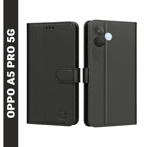 Image of AIBEX Shock Proof Flip Compatible for Oppo A5 Pro 5G Flip Cover Leather Finish | Inside TPU with Card Pockets | Wallet Stand | Complete Protection Flip Case - Black