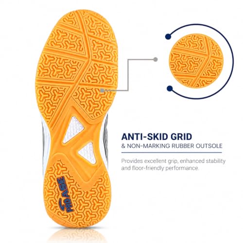 Image of Pro ASE Non-Marking Badminton Shoes - Lightweight & Durable, Perfect for Squash, Table Tennis, Pickleball & Indoor Sports | X-Cushion, Active Grip Sole, Toe Assist | Men, Women, Unisex | Blue,Black,White