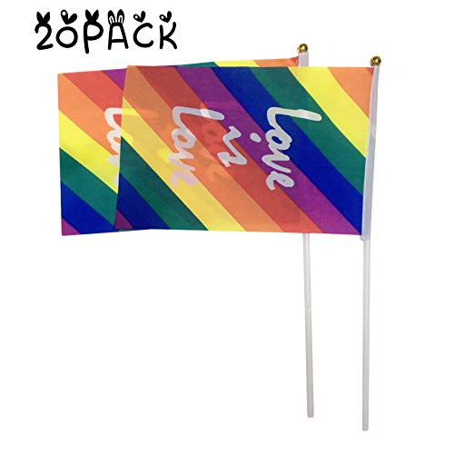 CS&BEAUTY Bandera de Orgullo Gay de Mano con Palos de arcoíris, 20 Paquetes, Mini Bandera de la Paz Lesbiana LGBT arcoíris para el Día del Orgullo Gay, Festival, Carnaval, Desfile de Fiesta