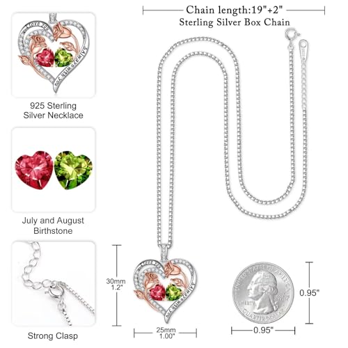 Iefil Birthstone Necklace for Women - 925 Sterling Silver Rose Heart Birthstone Necklace Birthday Gifts for Women Anniversary Jewelry Gifts for Her Wife Mom Daughter - Image 4