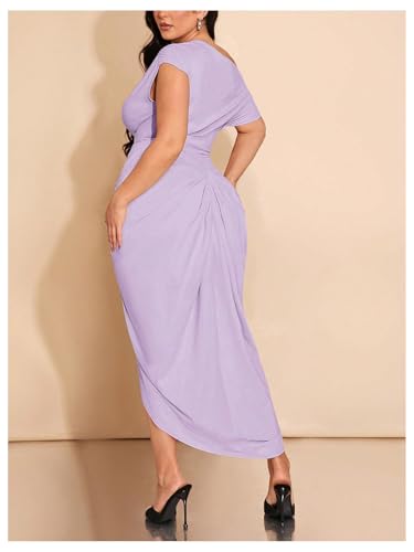 Image of Floerns Women's Plus Size Asymmetrical Neck Long Dress Ruched Slit Hem Cocktail Dress
