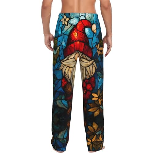 Mens Pajama Pants Bottoms with Pockets, Christmas floral stained glass man Comfort Pj Lounge Pants Soft Sleep Pants for Men Black3