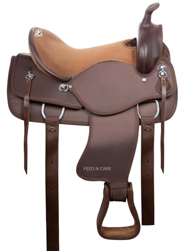 FEED N CARE Western Synthetic Horse Saddle – Lightweight Cordura Padded Seat – Equestrian Saddle for Barrel Racing & Trail Riding – Includes Breast Collar, Headstall & Reins – 10