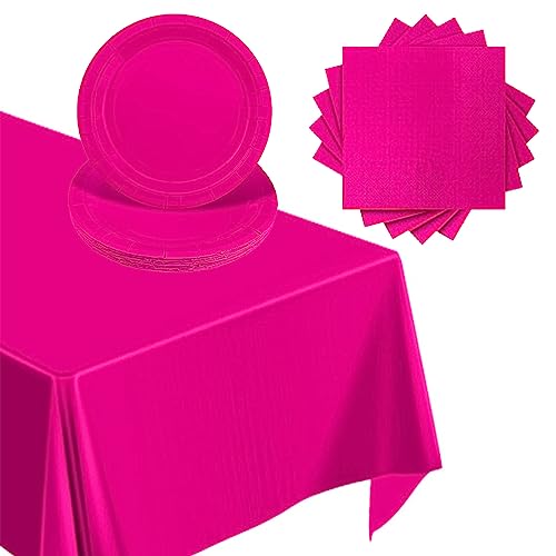 Juego de vajilla rosa de 37 piezas, mantel de plástico impermeable rosa rosa, platos de papel de 7 pulgadas, servilletas de Navidad, regalos para hombres y mujeres, cumpleaños, boda, suministros de