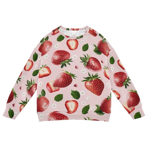 JUNZAN Sweet Strawberries Fruit Blush Little Kids Sweatshirt Hoodie Fleece Hoodies for Girls Athletic 4T