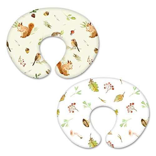 Image of BROLEX Stretchy Nursing Pillow Covers BROLEX 2 Pack Snug Fitted Nursing Pillow Slipcovers for Breastfeeding Moms,Ultra Soft Breathable for Infant Nursing Pillow,Squirrel Mushroom