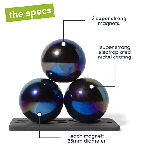 Speks Super Oilslick Set of 3 (33mm) Magnetic Balls - Sculptural Fun Stress Relief Desk Toy and Base for Adults