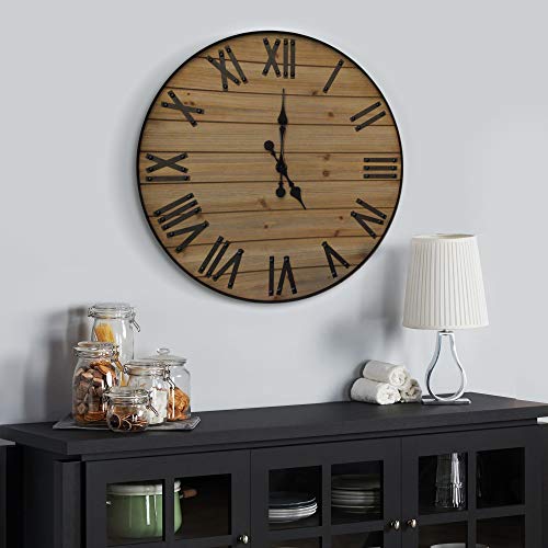 Wallcharmers Large Oversized Rustic Wall Clock, 24” | Handmade With Real Wood And Roman Numerals #TOP6