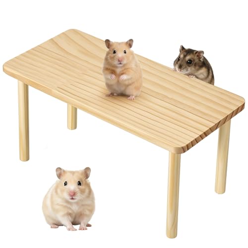 Hamster Play Wooden Platform Hamsters Wooden Platform with Legs Play Decor Cage Accessory Waterproof Standing Surface Small Animal Wood Stand for Dwarf Syrian Hamster Gerbil Rat Mice Degus