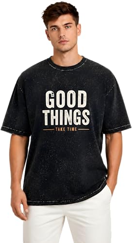 Image of Amazon Brand - Anarva Men's Oversized Acid Wash T-Shirt | Premium Cotton Relaxed Fit | Drop Shoulder Half Sleeve Casual Streetwear Tee for Men