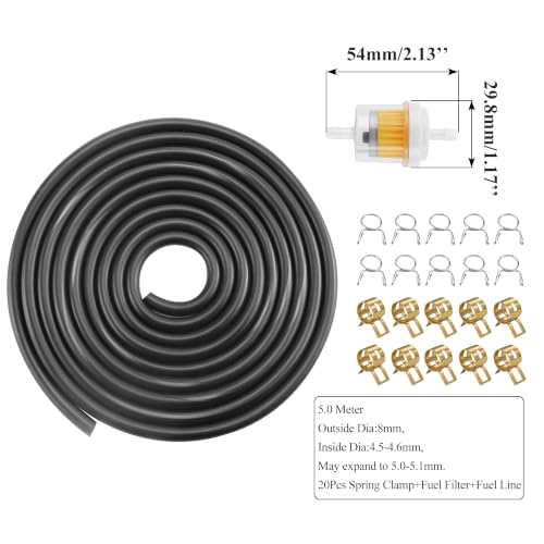 Image of PRO BAT 16.4-Ft 0.2'' I.D. Gas Fuel Line Tube+20pcs 0.35 inch I.D. Hose Clamps | 2pcs Fuel Filters for ATV Dirt Bike Go Kart Moped Pocket Bike Chinese Scooter Stratton Small Engines Black