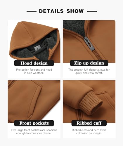 Image of SECOOD Kids Hoodie Fleece Jacket Warm Sherpa Lined Zip Up Hooded Sweatshirt Soft Winter Coat Boys Girls School Outerwear