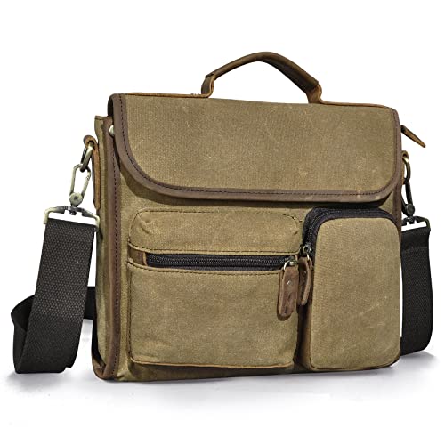 Water Resistant Canvas + Genuine Leather Travel Tote Messenger Cross-body One Shoulder Bag For Men FB2022