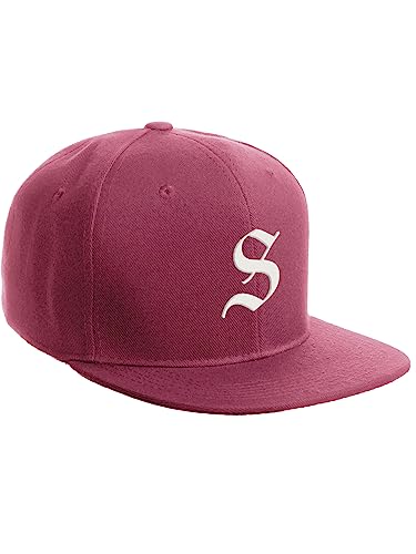 Daxton Classic Snapback Hat Old English Font Alphabet A to Z Flat Bill Visor Cap, Hot Pink Hat, White S