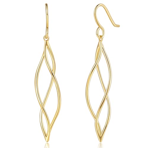 Gold Dangle Earrings 14K Gold Earrings for Women Dangling Earring Sleek Minimalist Twisted Lines Drop Earring for Women Trendy