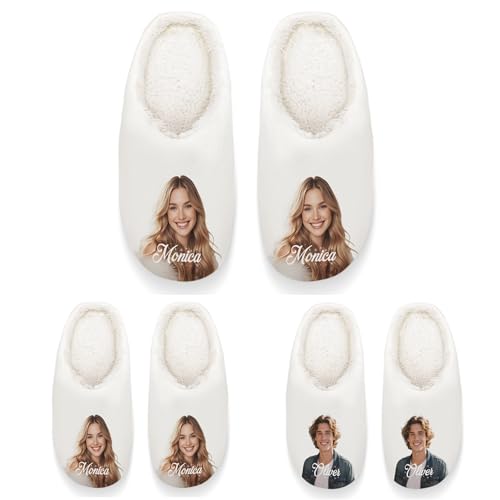 Personalized Couple Slippers, Custom Non-Slip Indoor Shoes with Printed Faces and Names