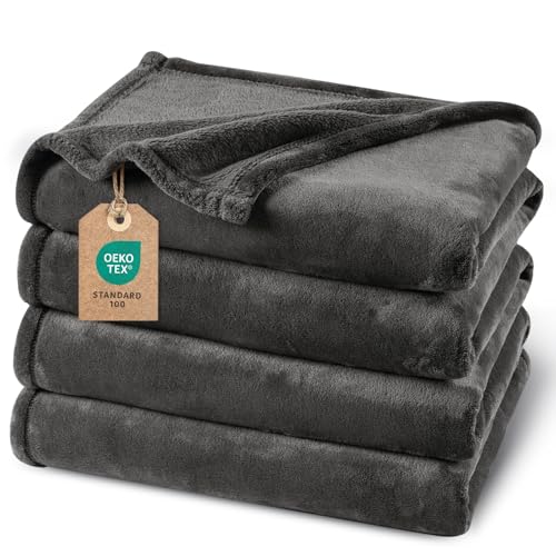PHF Manta mullida de forro polar 230x270cm - Oeko-Tex suave cálida manta para sofá, cama, cubrecama y mantas de sofá, manta para sofá, gris oscuro