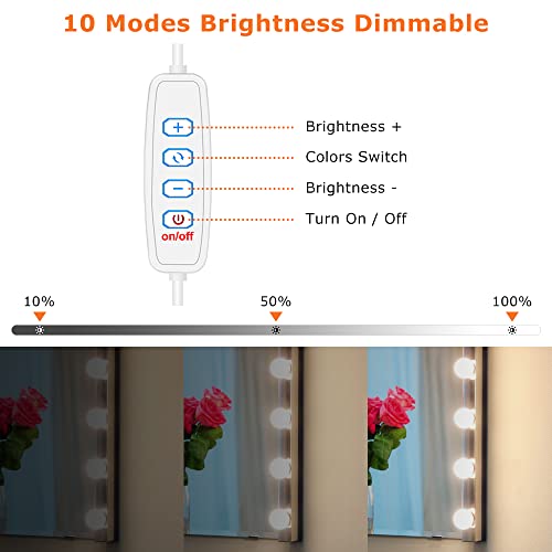 Hollywood Vanity Mirror Lights 14 Led Bulbs 3 Color Dimmable Mirror Light, Vanity Lights 3000K Warm 4000K Nature 6500K Daylight White Portable Makeup Mirror Light For Bathroom Bedroom Dressing Room #TOP3