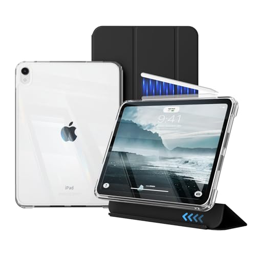 KenKe Cover for iPad (A16) 11th Generation 11 Inch 2025, iPad 10th Generation 10.9 Inch 2022, 2- in-1 Detachable Sliding Cover, Hybrid Slim Case with Clear Hard Back Shell, Auto Wake/Sleep, Black