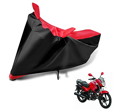 Image of Auto Hub Bike Cover Compatible with Hero Glamour Fi with Mirror Pocket, Dustproof, Heat Resistant, Triple Stitched, Glamour Fi Bike Cover- Black, Red