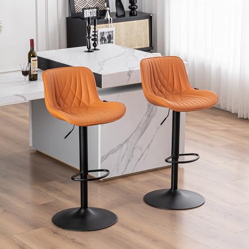 YOUTASTE Bar Stools Set of 2 Modern Faux Leather Upholstered Bar Stool Counter Height Swivel Stool Chairs, Adjustable Barstools with Back for Kitchen Island, Camel