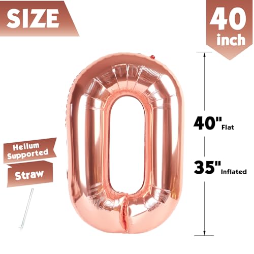 Image of 40 In Rose Gold Number 0 Balloon, 0th Birthday Party Decorations for Women