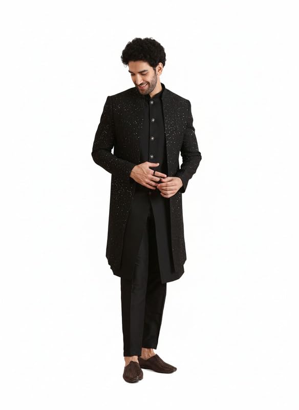 Men's Blended Embellished Sherwani Set | Wedding Groom Festive Traditional Occasions-image-20