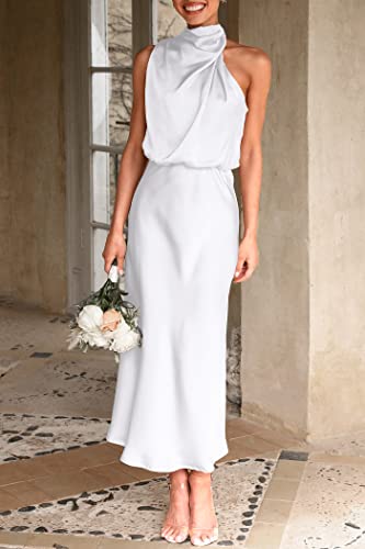 Image of PRETTYGARDEN Women's 2026 Summer Satin Dress Elegant Sleeveless Mock Neck Cocktail Party Maxi Dresses