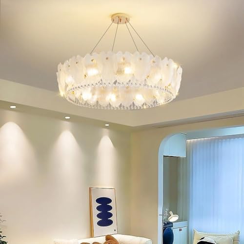 Plafonnier cristal blanc suspension verre ronde table à manger - 7
