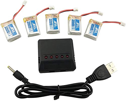 Fytoo 5pcs 3.7V 150mahLitio Batería y 5 en 1 Cargador para JJRC H36 E010 E011 E013 RC Quadcopter Drone