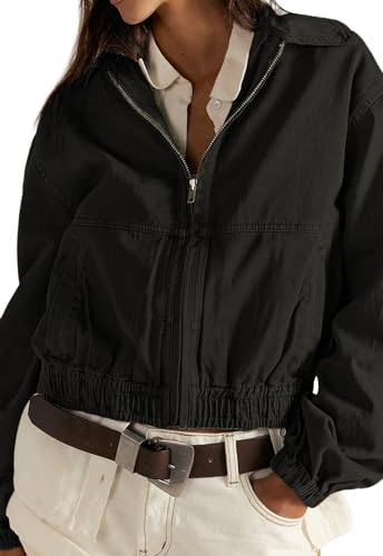 Cropped Bomber Jackets Women Fall Outfits 2025 Lightweight Zip Up Long Sleeve Casual Denim Jacket With Pockets