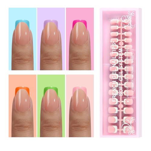 Jsiallye French Tip Press On Nails-6 Packs 180 Pcs Short