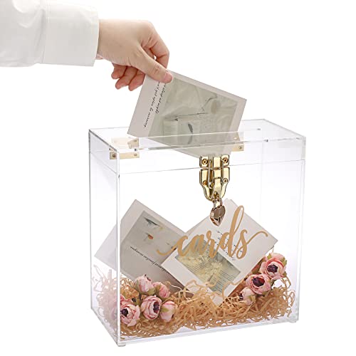 TOLIDA Box für Hochzeitskarten, quadratisch, Acryl, transparent, mit Schloss, 18 cm Cover