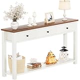 Homieasy Farmhouse Console Table with 3 Drawers, 47 Inch Wood Sofa Table with Storage Shelf for Living Room, Behind Couch, Entryway Table for Hallway, Living Room, or Foyer, Brown and Antique White