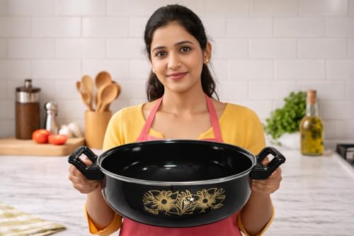 Image of Premium Non-Stick Induction Base Kadai with Double Handles | Induction & Gas Compatible | Heavy Duty Kitchen Cookware (Black) - Set - 1