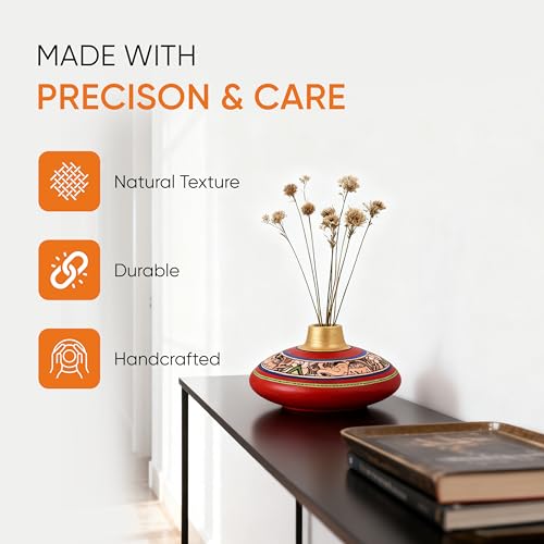 Image of Aakriti Art Creations Terracotta Vases Set of 3 Earthen Handcrafted Red Madhubani Vase (3.5x6.5 in) Decorative Flower Vases for Living Room Table Decor Matte Finish