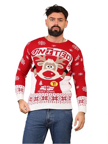 kraftd Mens Christmas Jumper Acrylic Xmas Sweater Crew Neck Festive Jumpers | Knitted Pullover | Winter Sweater | Mens Clothing | Sweatshirt (Red, L)