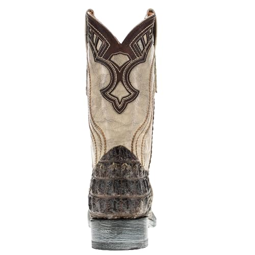 Vaccari Men's Alexander Genuine Natural Alligator Head Cut Broad Square Toe Western Cowboy Boots4