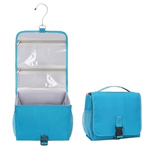 Relavel Hanging Toiletry Bag for Women and Men, Small Travel Bag for Girls Compact Size with Multiple Compartments Waterproof Travel Kit Wash Bag Makeup Storage Organizer Gym Shower Bag Blue