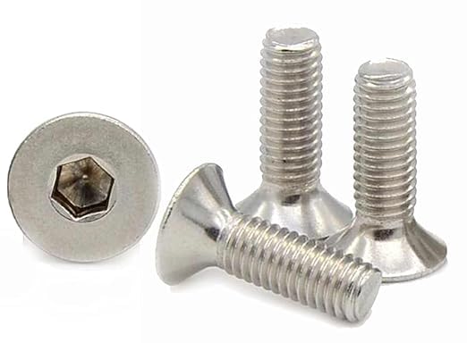 M6 (6mm x 12mm Inc Head) Hex Socket Countersunk Machine Screws - BZP Steel (Pack of 20), Silver, M6 x 12mm