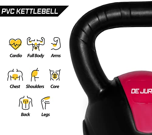 Image of De Jure Fitness PVC Kettlebell 3kg for Men & Women Strength & Cardio Training, Soft Grip, Crushed Concrete Filled, Full Body Workout Equipment for Home & Gym - Pink - Black