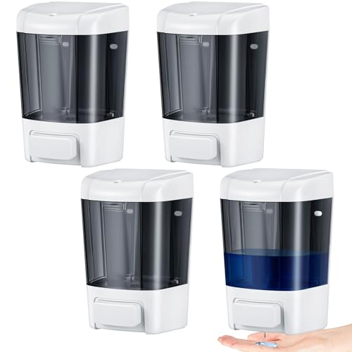 Image of Hushee 4 Pcs Plastic Wall Mounted Soap Dispenser Commercial Manual Soap Containers Wall Dispenser for Kitchen Shower Hotel Liquid Shampoo Gel Chamber(27 oz 800 ml,Brown)