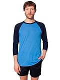 American Apparel  Unisex Poly-Cotton 3/4 Sleeve Raglan Shirt, Heather Lake Blue/Navy, Large