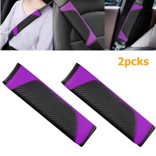 Image of Osilly 2PCS Car Seat Belt Cover, Carbon Fiber Seatbelt Shoulder Protection, Soft Car Seat Belt Strap Cushion Protect Your Neck and Shoulder, Car Accessories Seat Belt Pad for Car Truck (Purple)