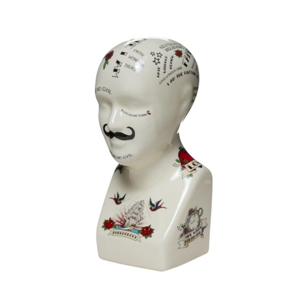 AcaciaHome Stylish Porcelain L.N. Fowler Phrenology Head with Crackle-Glaze Finish – Vintage Ceramic Bust from China for Collectors, Educators, or Antique Medical Display Decor (8" Head)